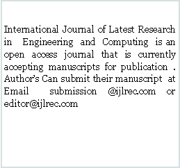 Text Box: International Journal of Latest Research in   Engineering  and  Computing  is an open access journal that is currently accepting manuscripts for publication . Authors Can submit their manuscript  at  Email  submission @ijlrec.com or editor@ijlrec.com
